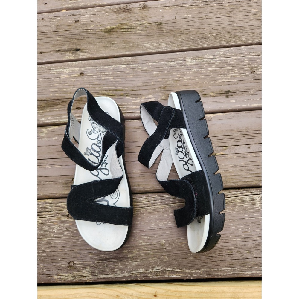 Alegria Ana Sandals Black Suede Platform Slingback Rocker Sole 39